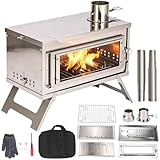 Camp Feuer Zeltofen, Edelstahl Zeltofen mit Kamin, Tragbarer Holzofen mit Tragetasche und Ascherost, Hochtemperaturbeständiges...