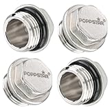 Poppstar Messing Blindstopfen (BSP AG 1/2' (20,95mm), bis 50bar, 19mm Sechskant) mit selbstdichtendem O-Ring 1/2', 4 Stück
