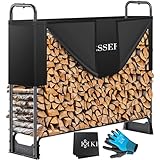 KESSER® Kaminholzregal Metall 130x36x117cm Brennholzregal außen Stahlrahmen + Abdeckung & Handschuhe Kaminholzunterstand 200kg...