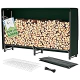 TTL Garden Kaminholzregal M 200x36x116cm schwarz mit Abdeckung - für aussen & innen, bis 400kg Holz wetterfeste Schutzplane - Metall...