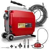 1250W Elektrische Rohrreinigungsmaschine für Ø20-200mm, Rohrreinigungsgerät Rohrreinigungsspirale [Spiralen Ø10mm 3M, Ø22mm 17.5M,...