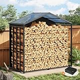 Amopatio Kaminholzregal aussen XXXL–187x105x190cm, Brennholzregal außen mit Abdeckung 5,3SRM / 3,5m³, Metall Holzstapelhilfe,...